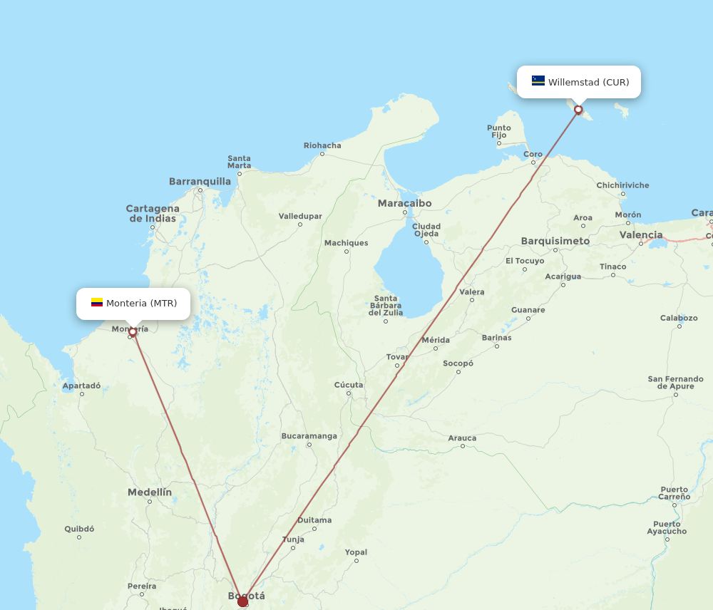 MTR-CUR flight routes