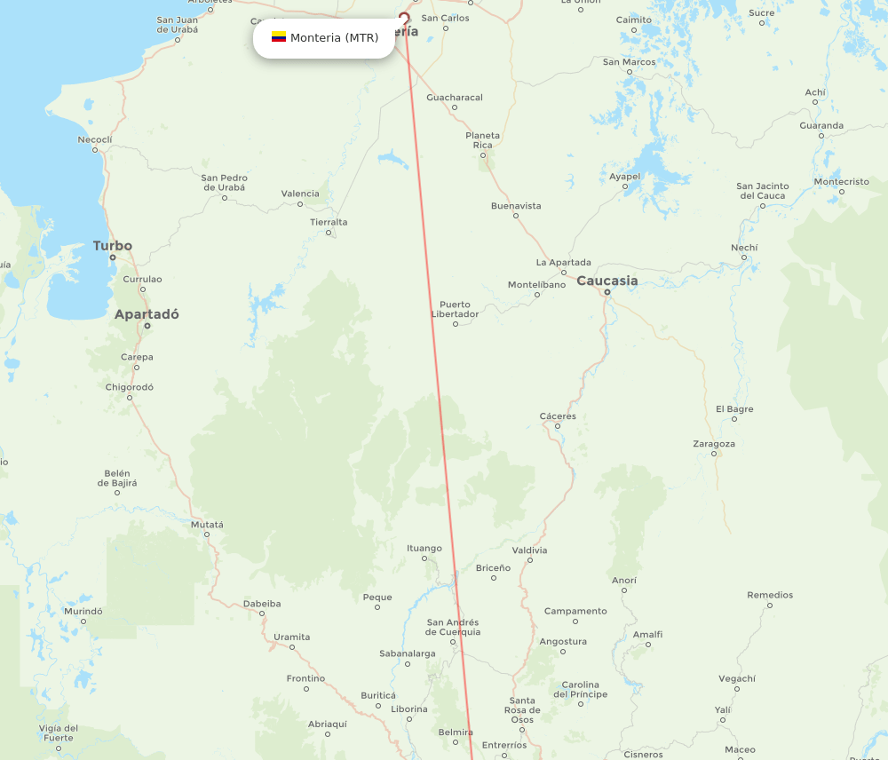 Monteria - Medellin route map and flight paths