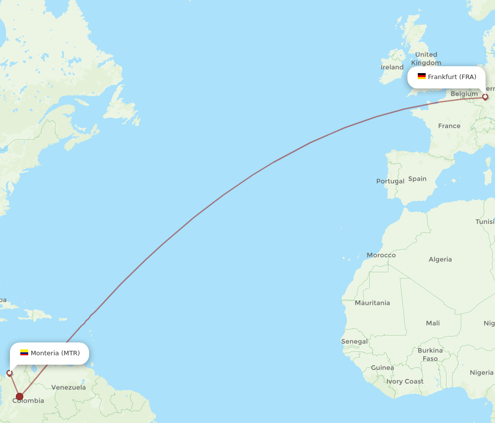 FRA to MTR flights and routes map