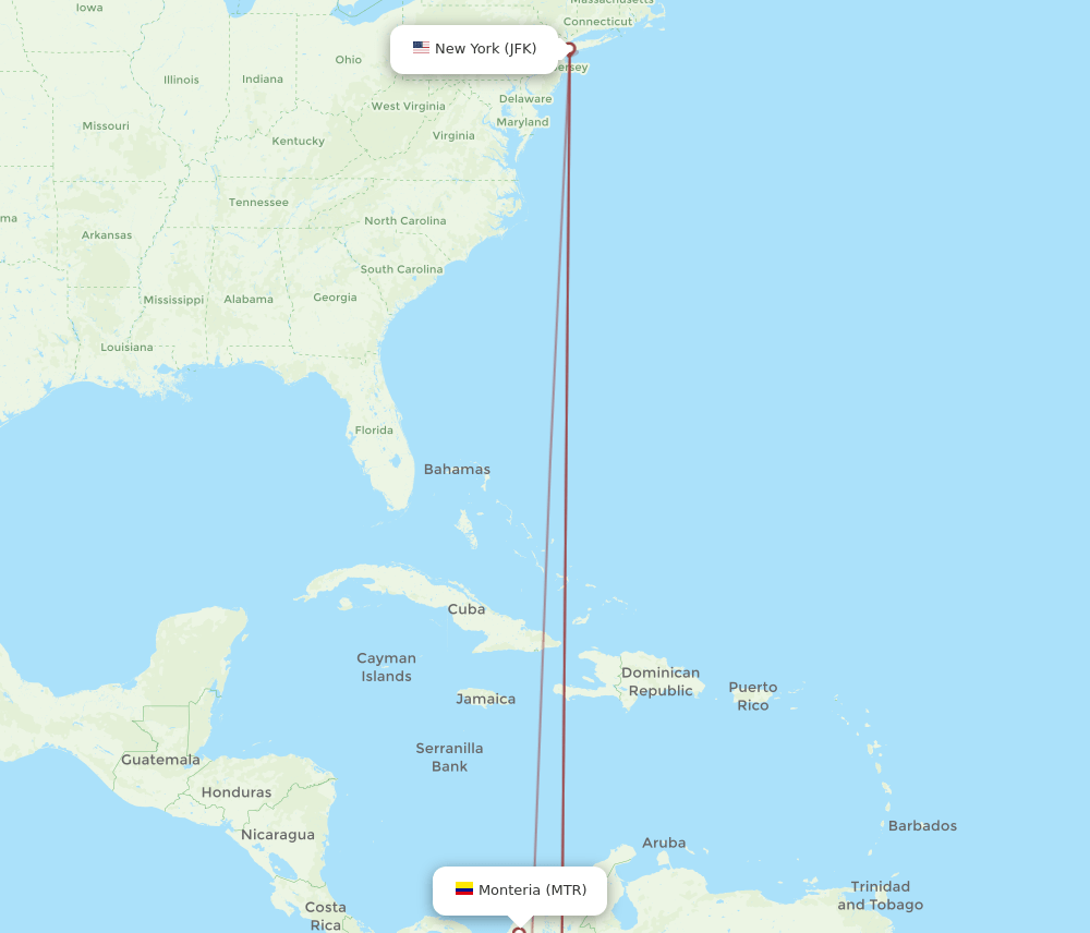 MTR-JFK flight routes