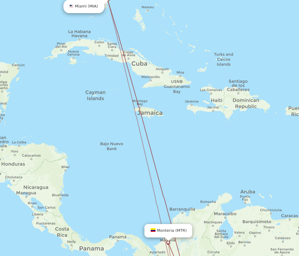 MTR-MIA flight routes