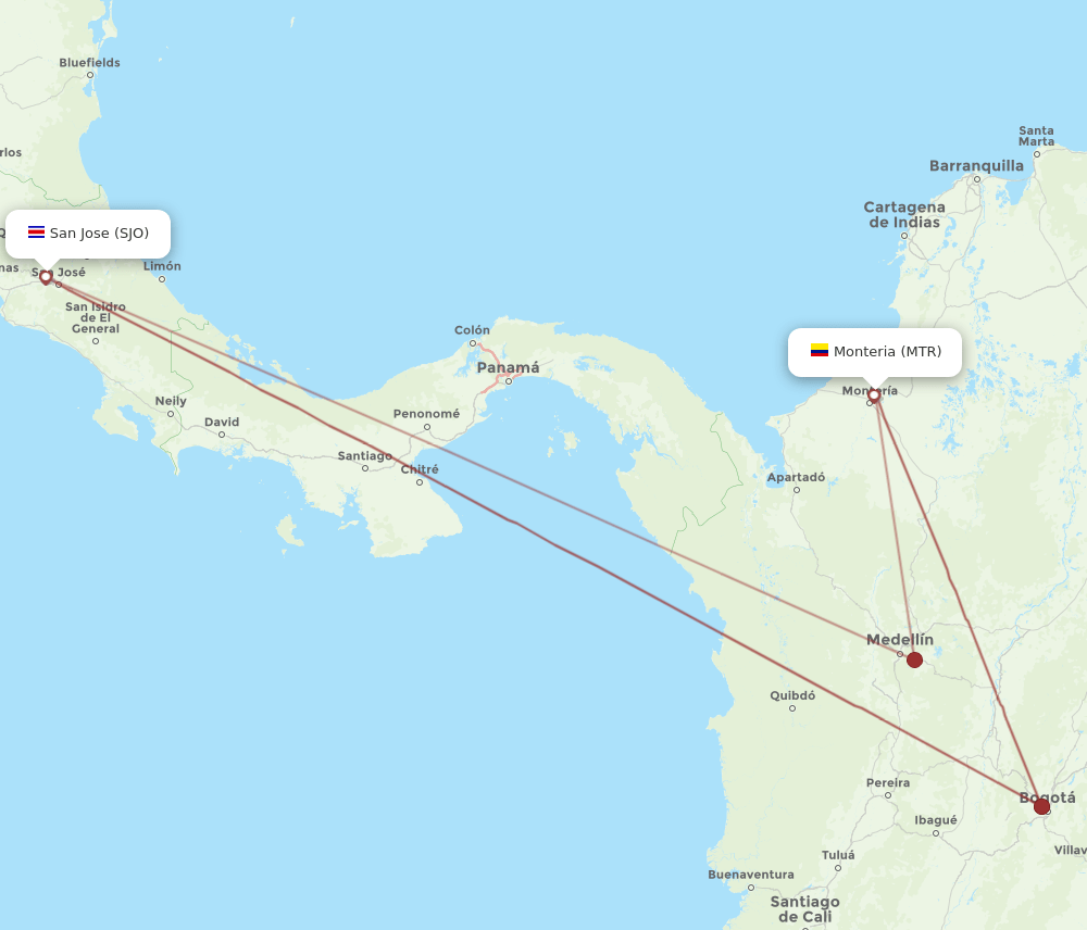 MTR-SJO flight routes