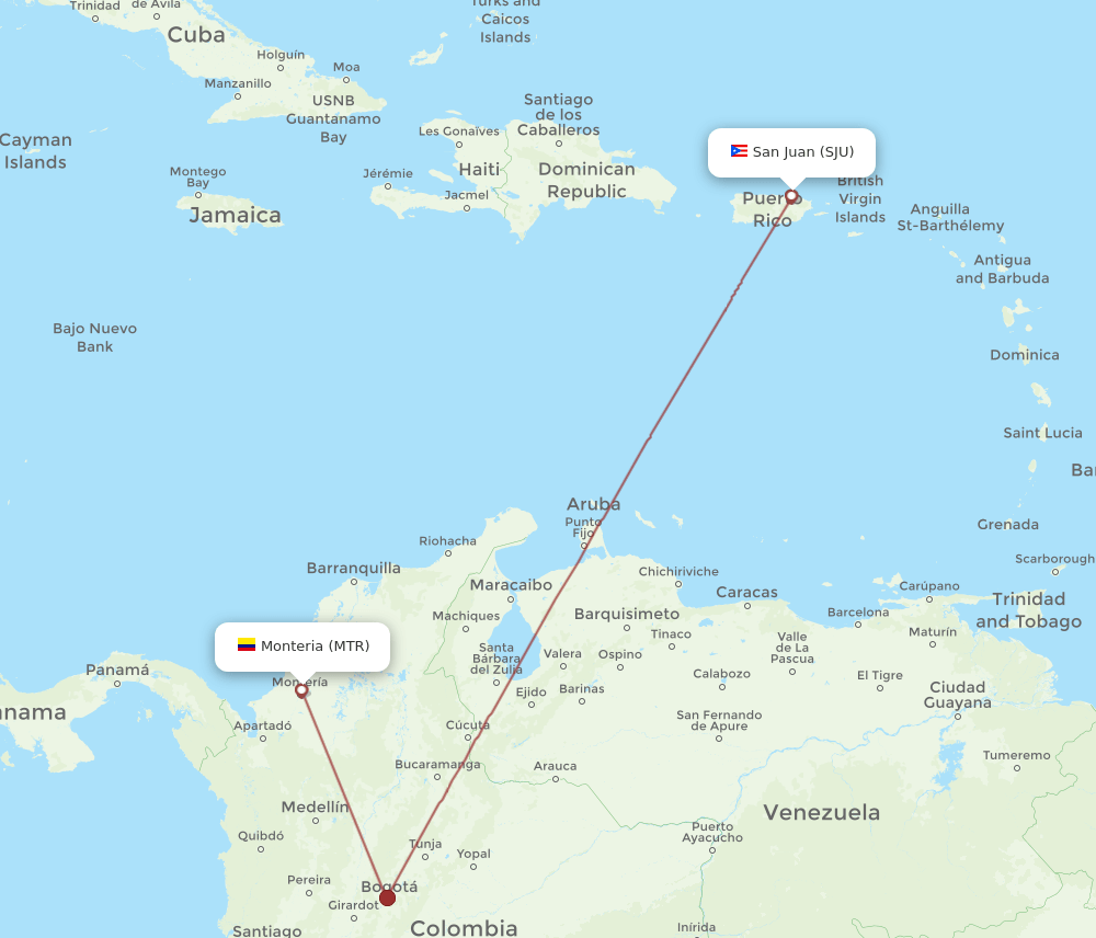 SJU to MTR flights and routes map