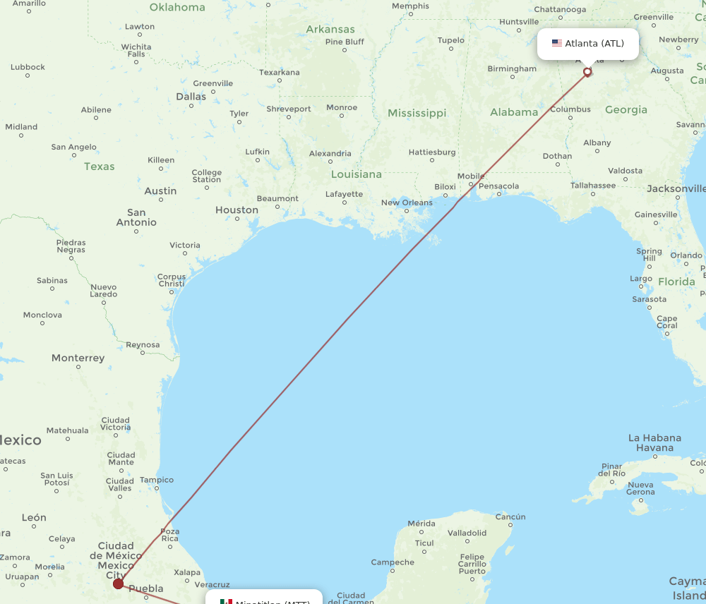 MTT to ATL flights and routes map