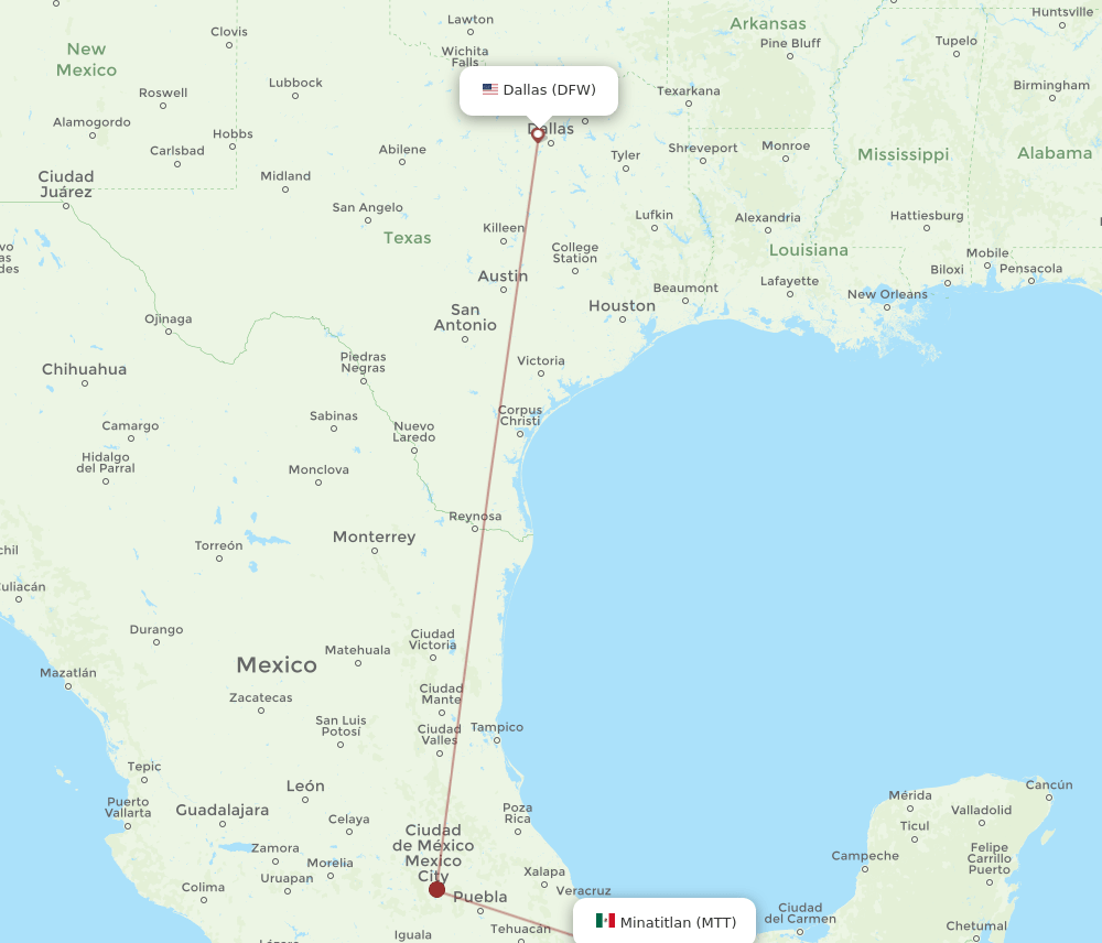 MTT to DFW flights and routes map