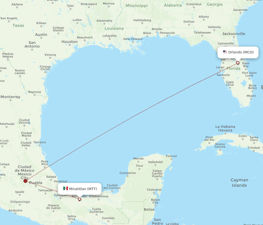 MTT to MCO flights and routes map