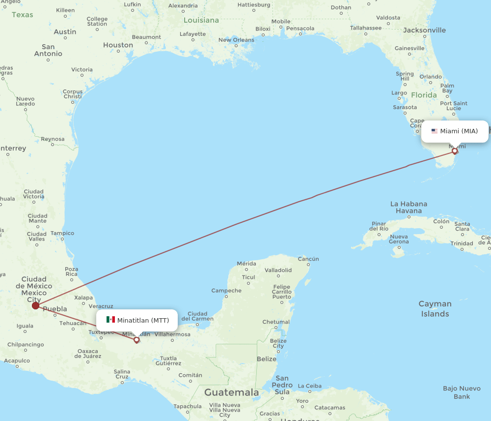 MTT to MIA flights and routes map