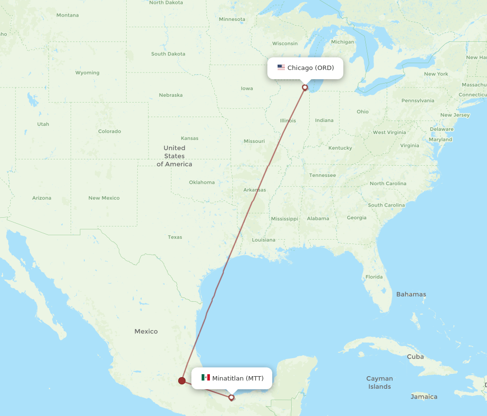 MTT to ORD flights and routes map