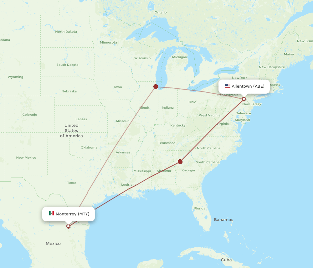 MTY-ABE flight routes