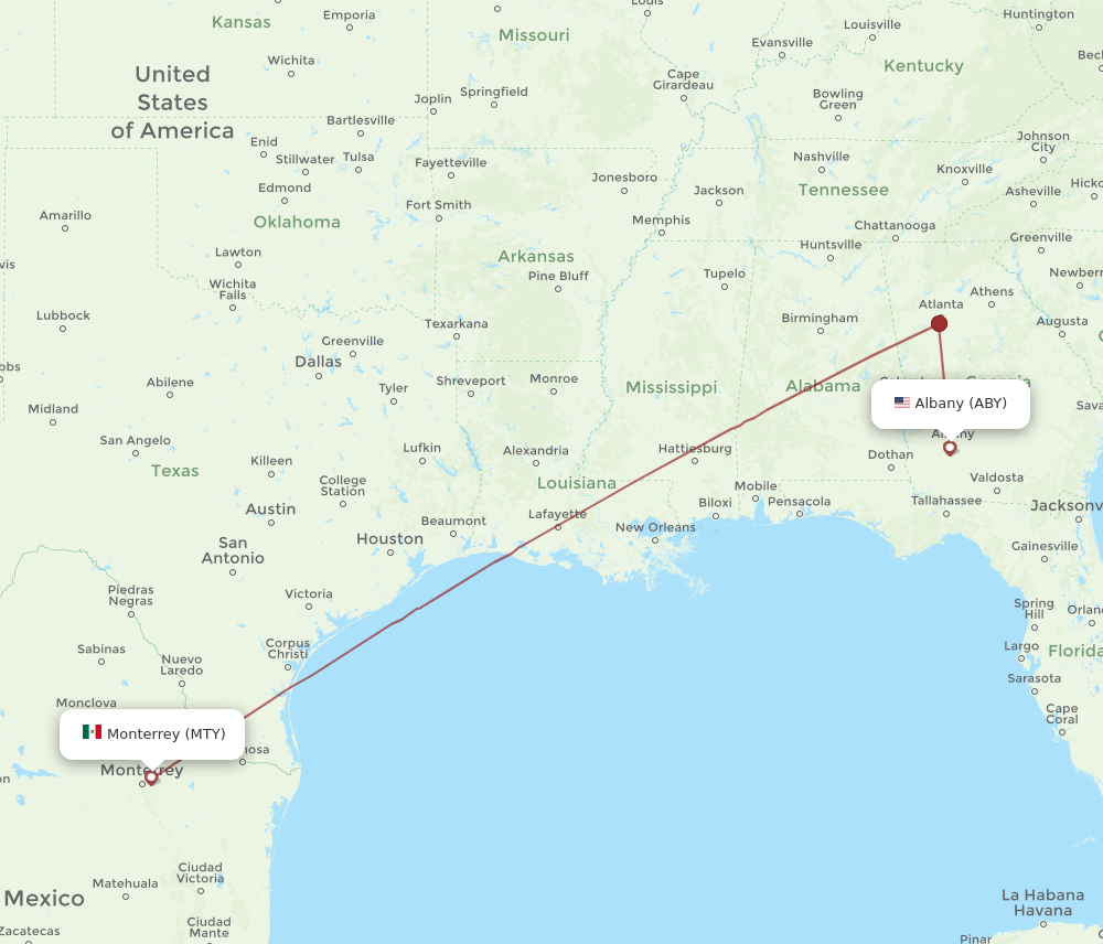 MTY to ABY flights and routes map