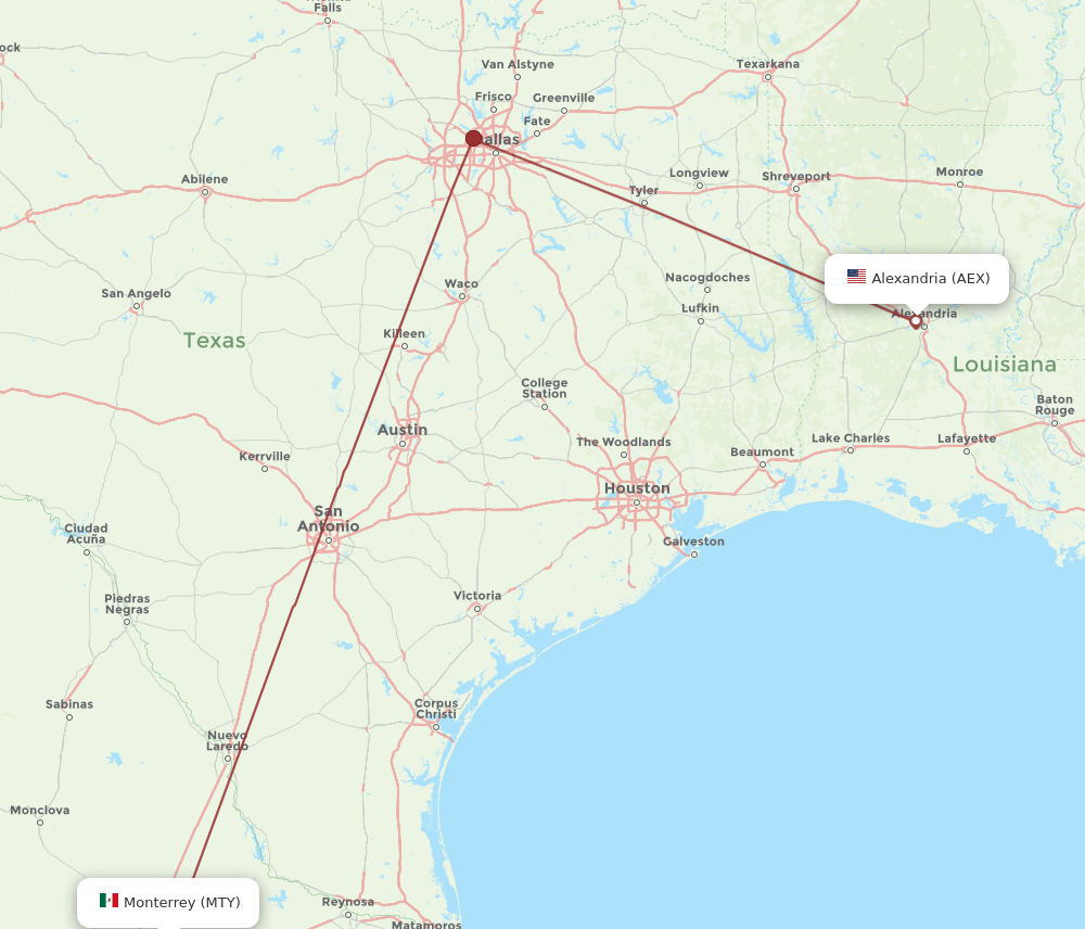 MTY-AEX flight routes
