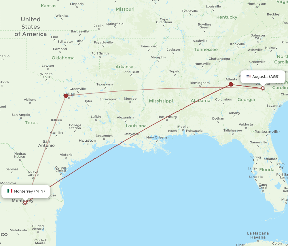 MTY-AGS flight routes