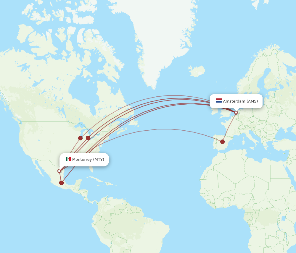 MTY to AMS flights and routes map