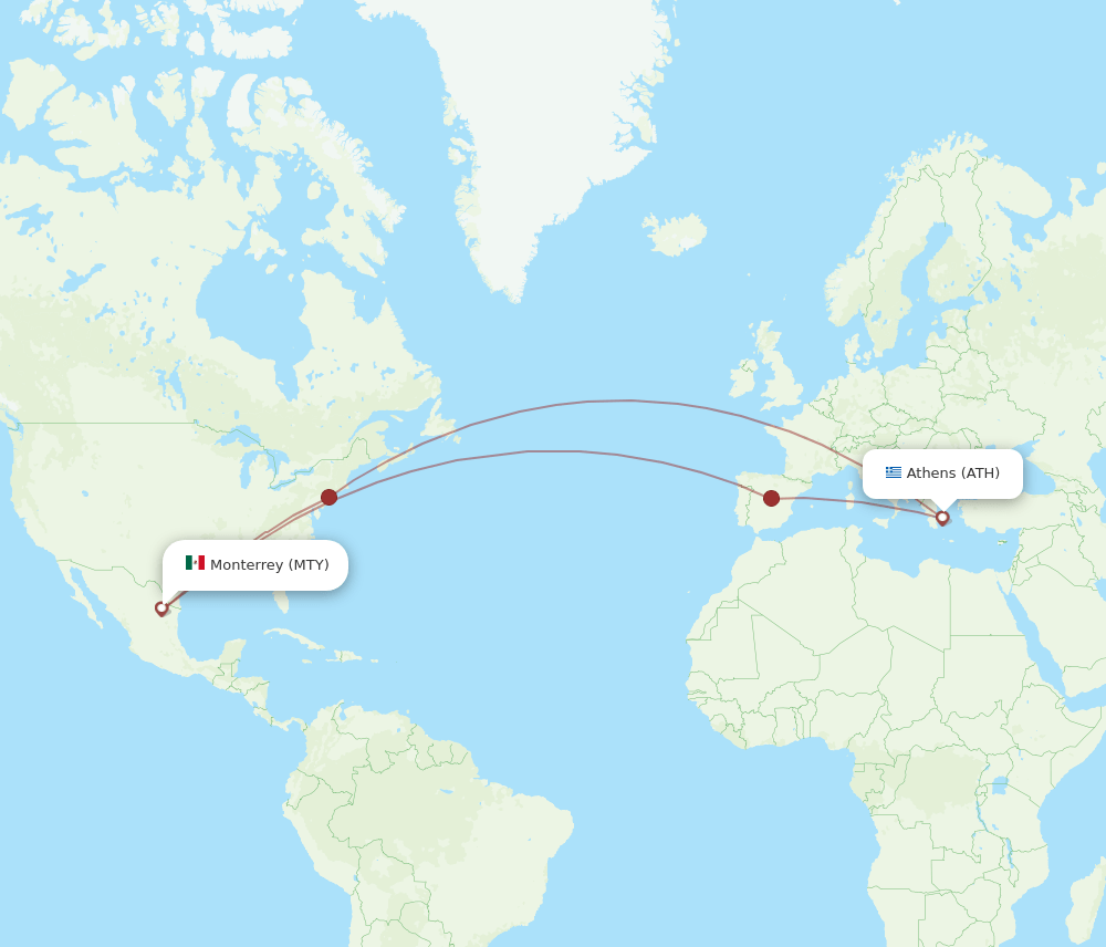 MTY to ATH flights and routes map