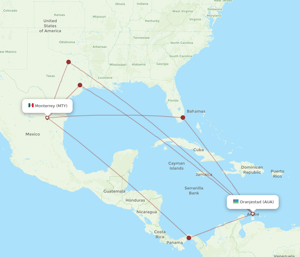 MTY-AUA flight routes