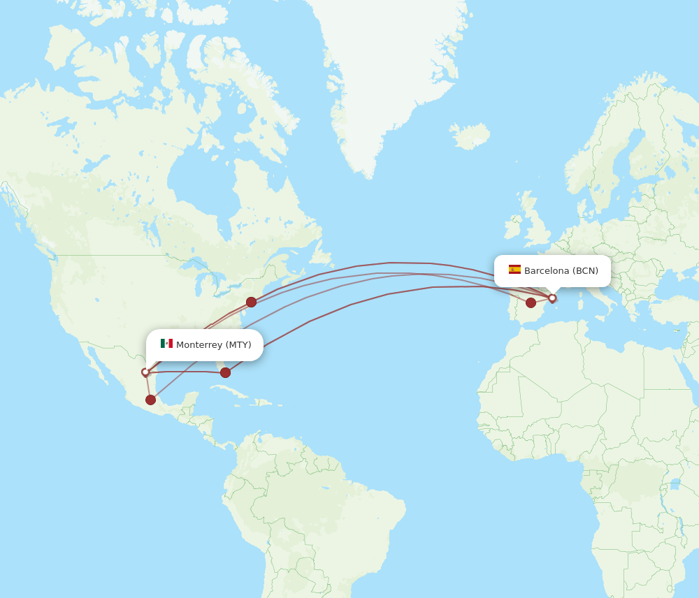 MTY-BCN flight routes