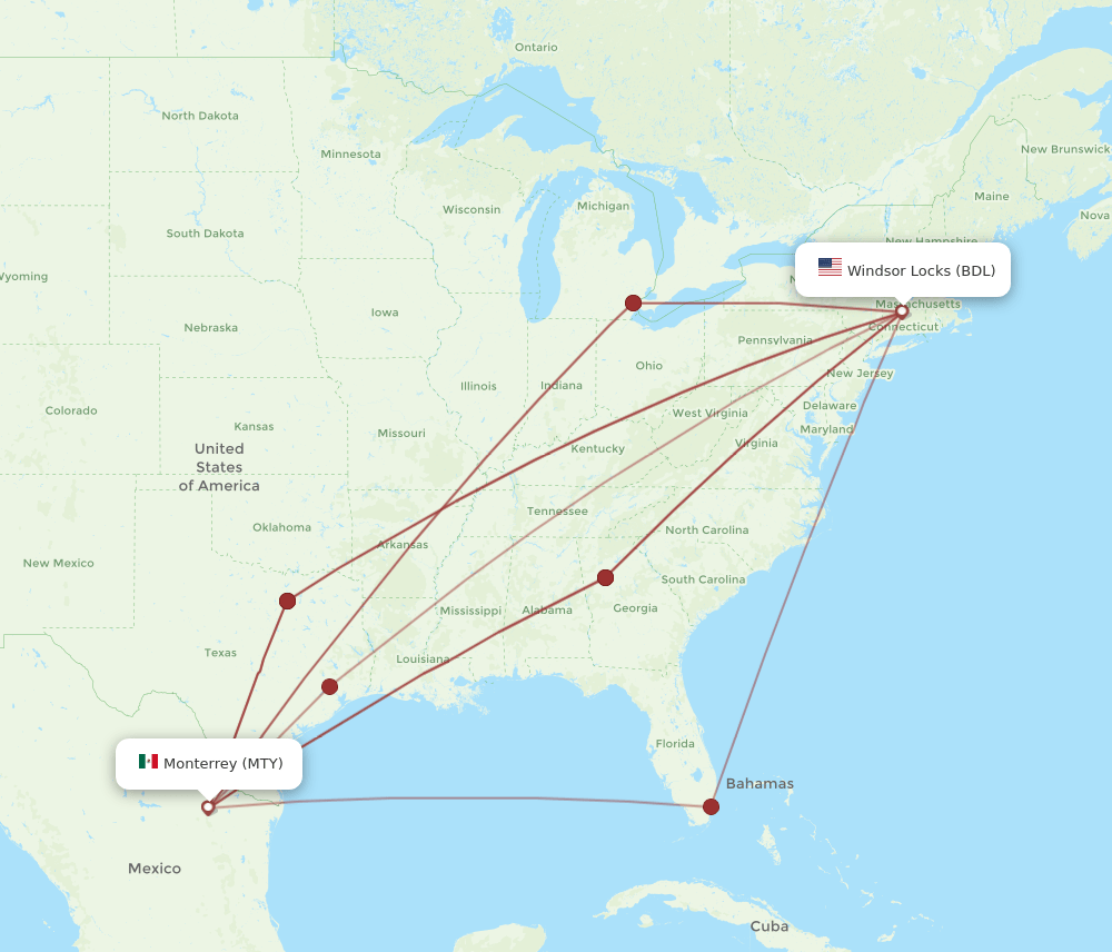 MTY-BDL flight routes