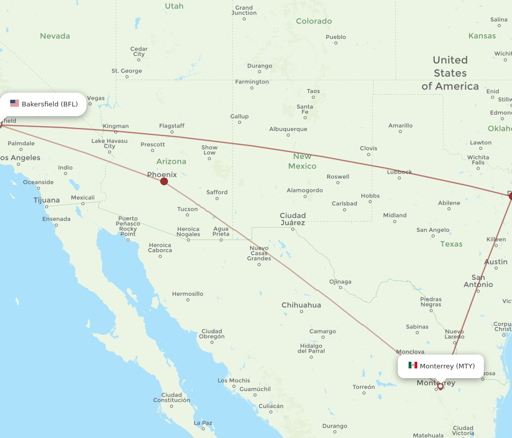 MTY-BFL flight routes