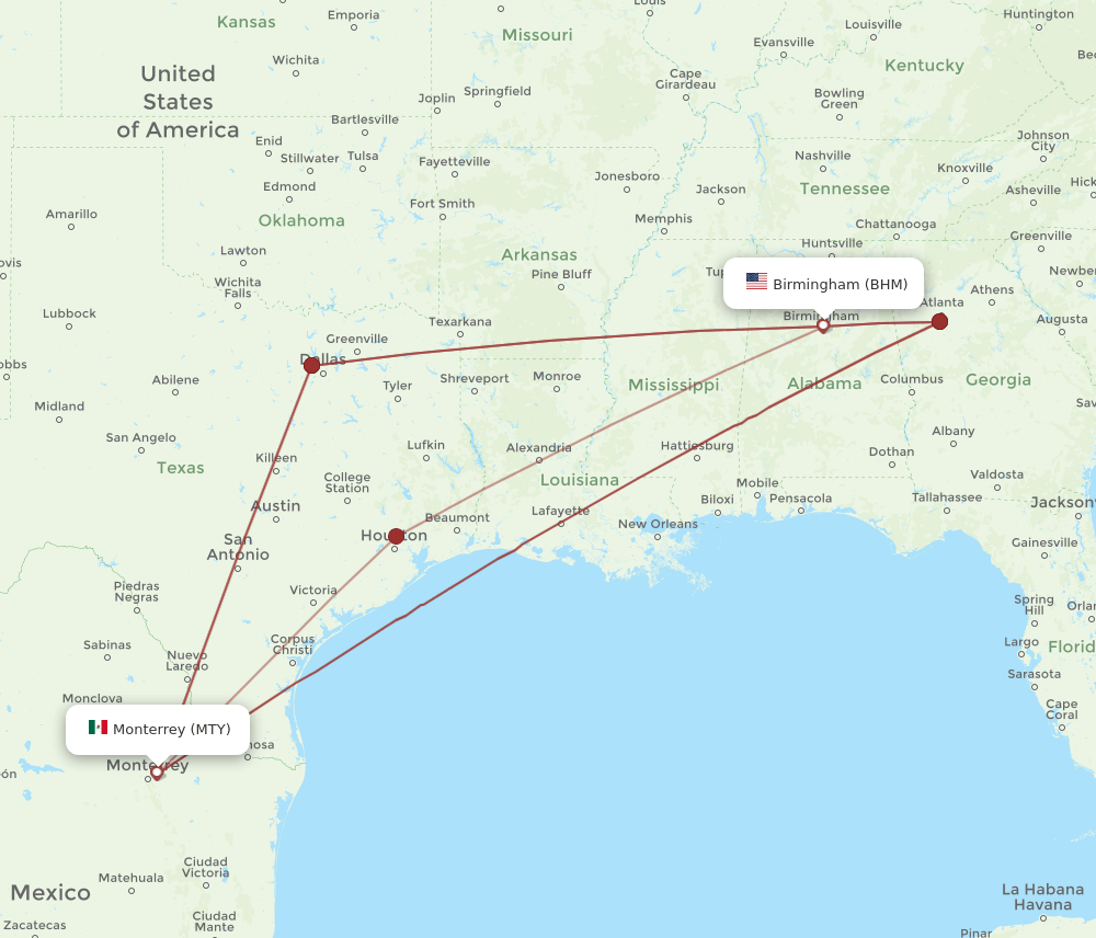 MTY-BHM flight routes