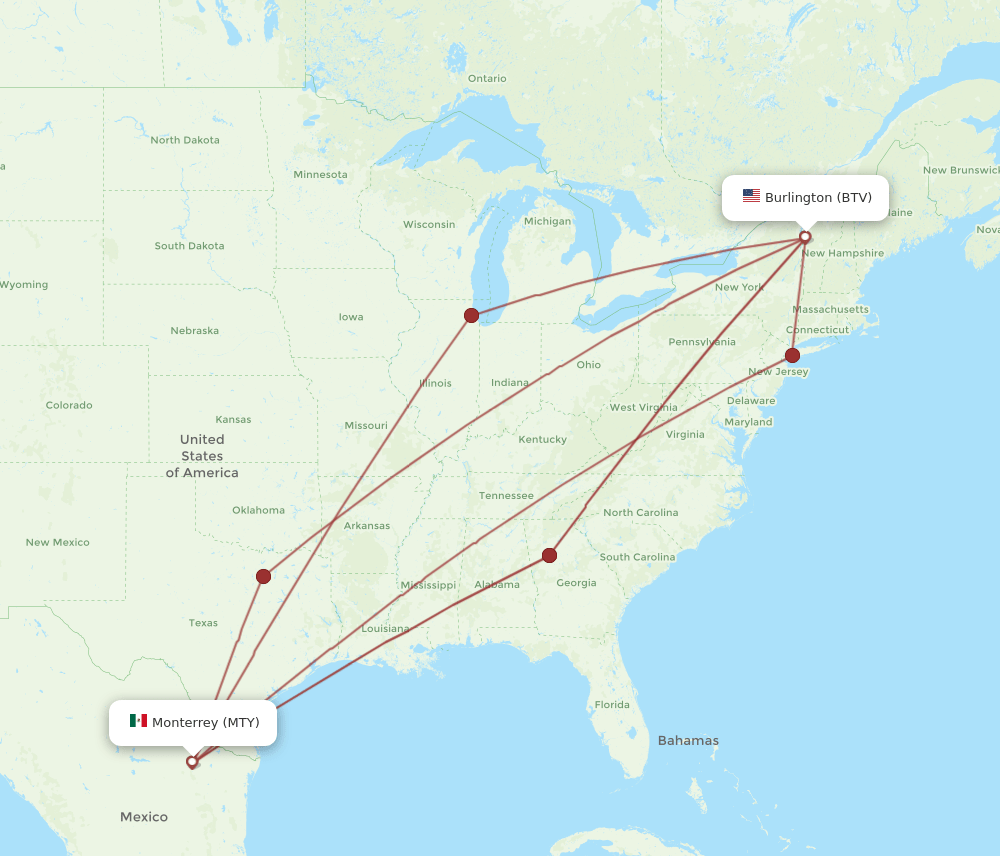 MTY-BTV flight routes