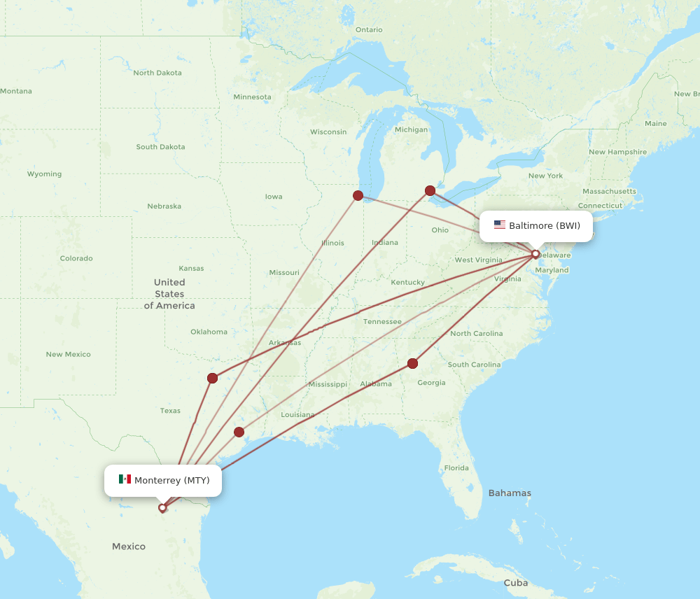 MTY-BWI flight routes