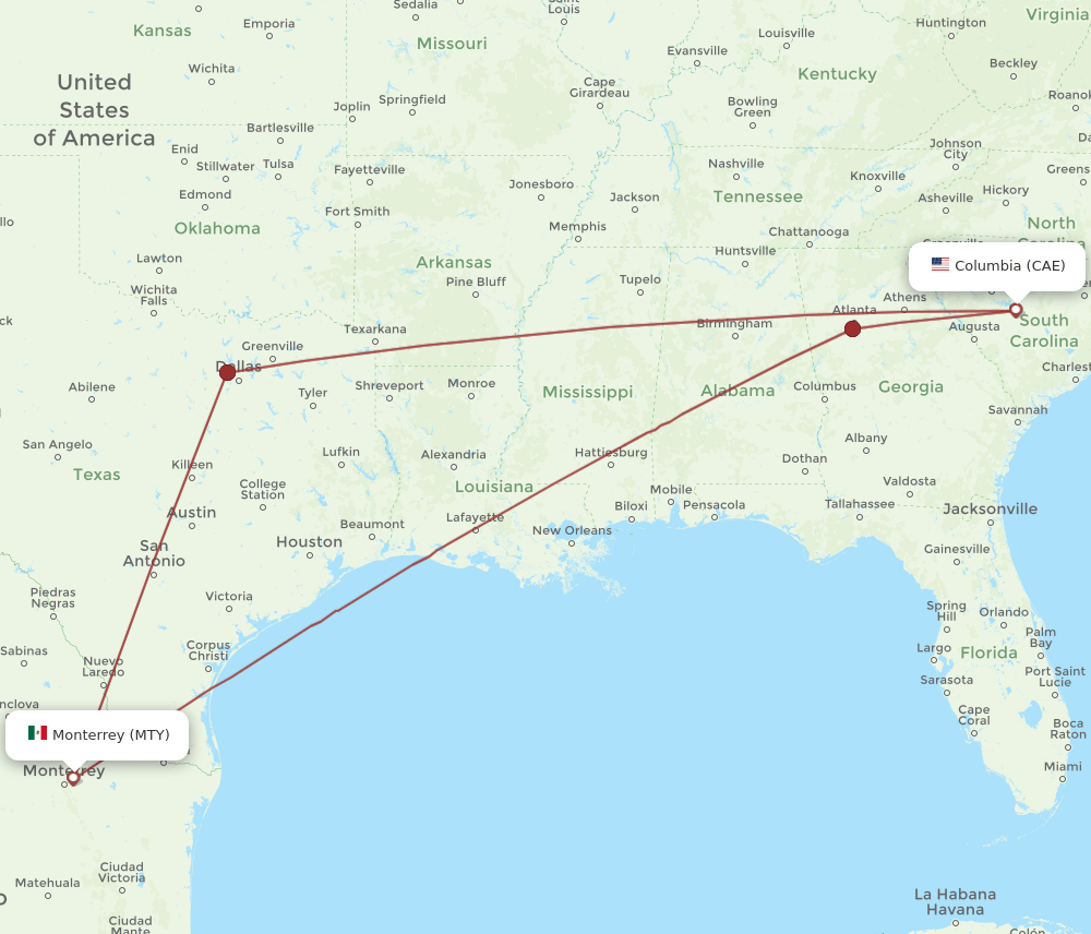 MTY-CAE flight routes
