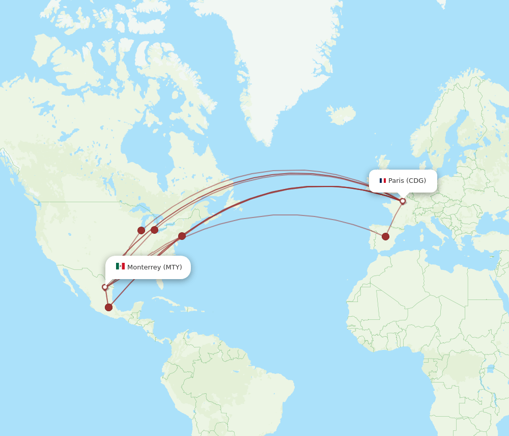 MTY to CDG flights and routes map