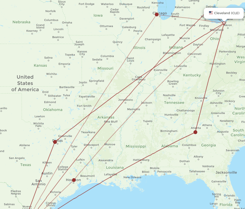 MTY to CLE flights and routes map