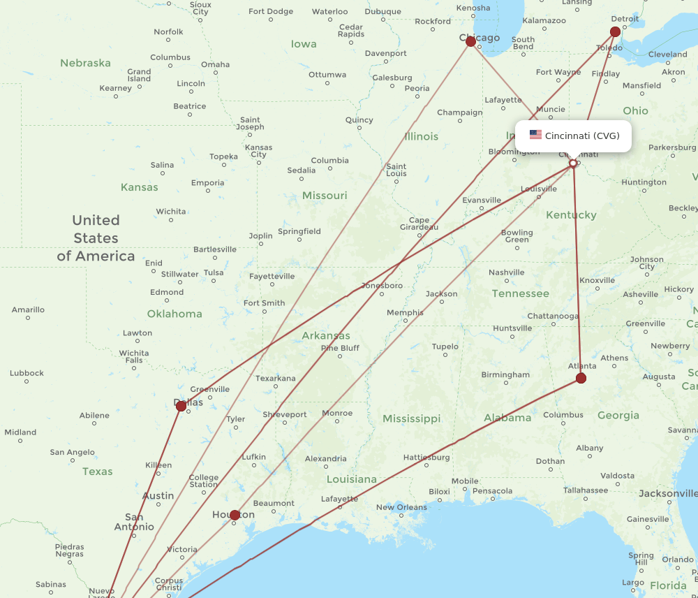 MTY-CVG flight routes