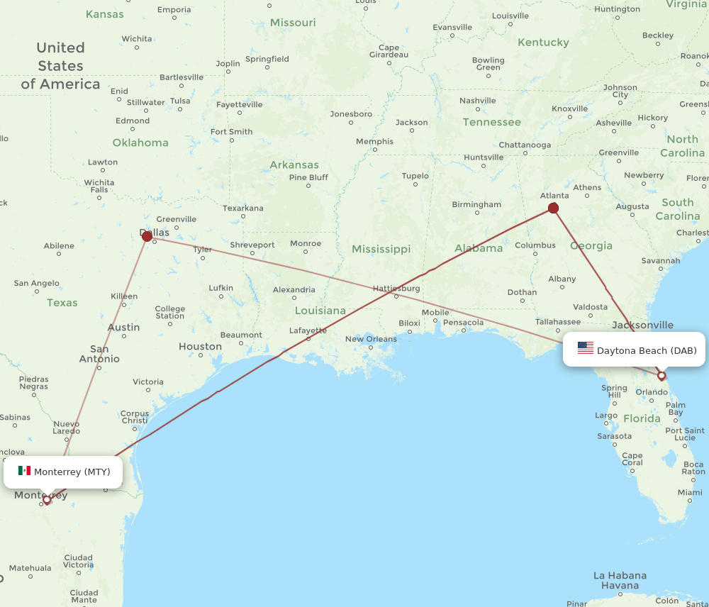 MTY-DAB flight routes