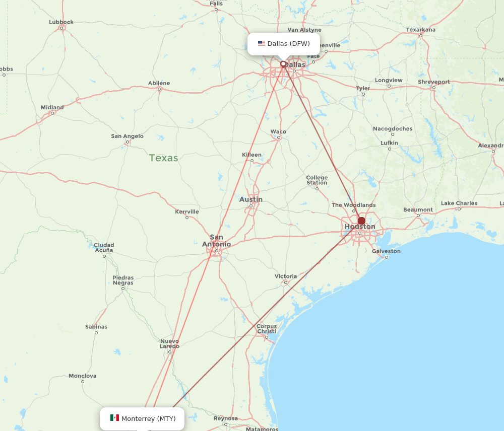 MTY to DFW flights and routes map