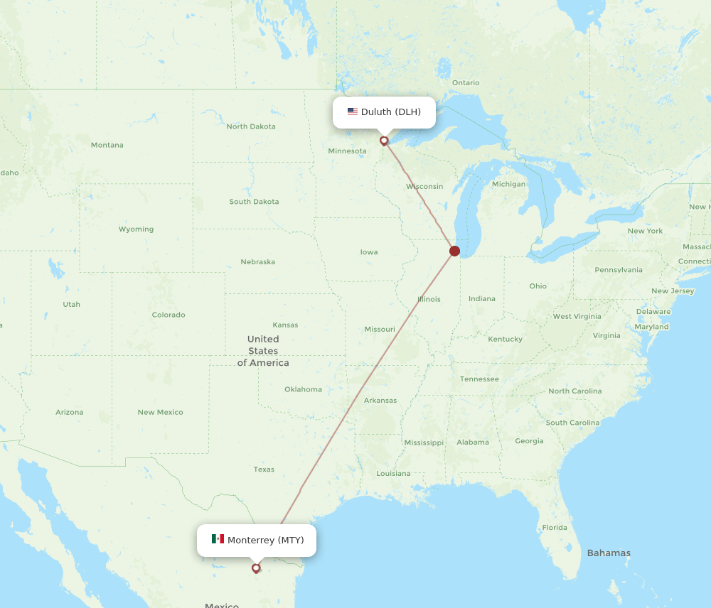 MTY to DLH flights and routes map