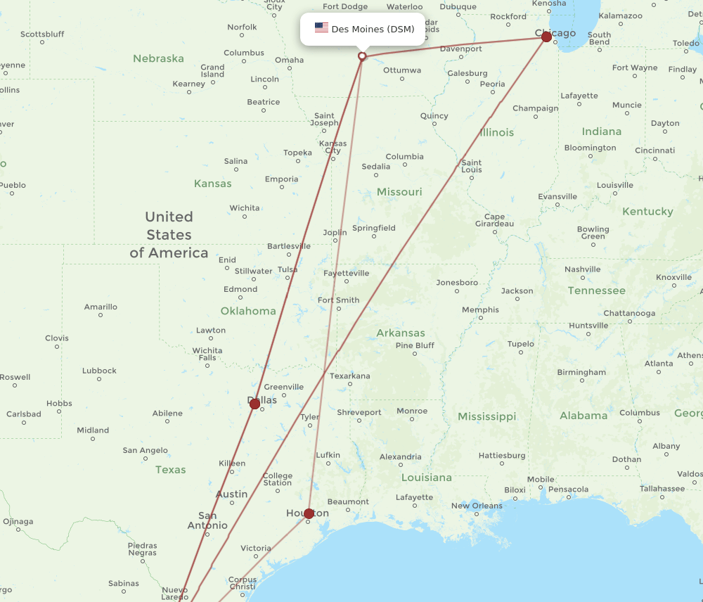 MTY-DSM flight routes