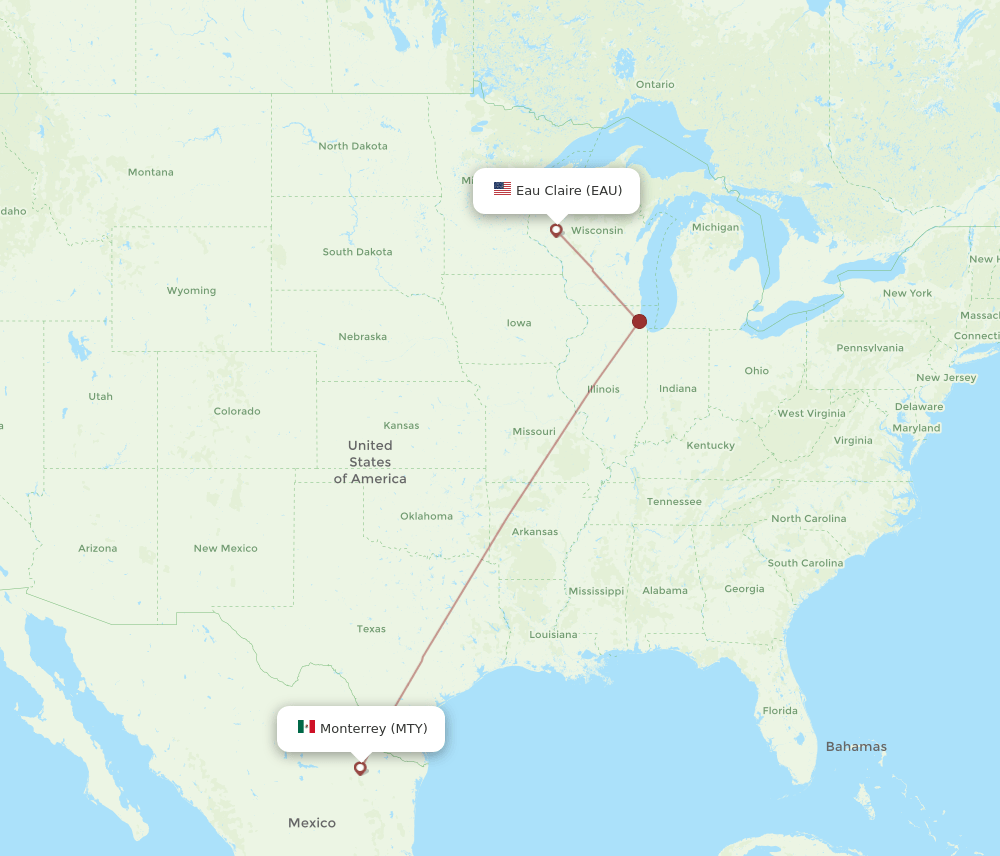EAU to MTY flights and routes map