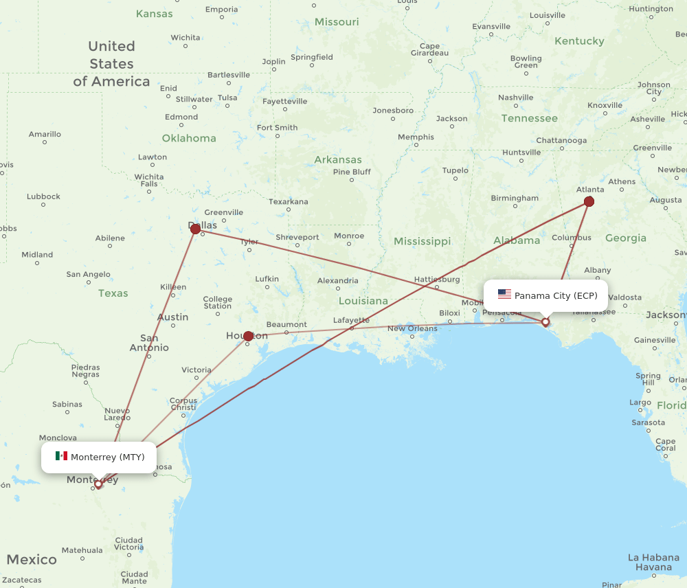 MTY-ECP flight routes