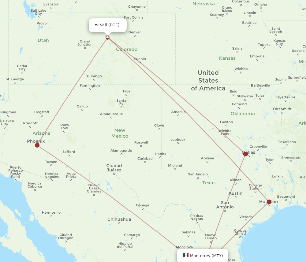 MTY-EGE flight routes