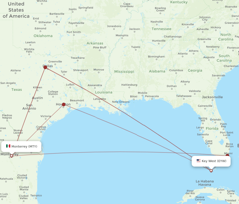MTY-EYW flight routes