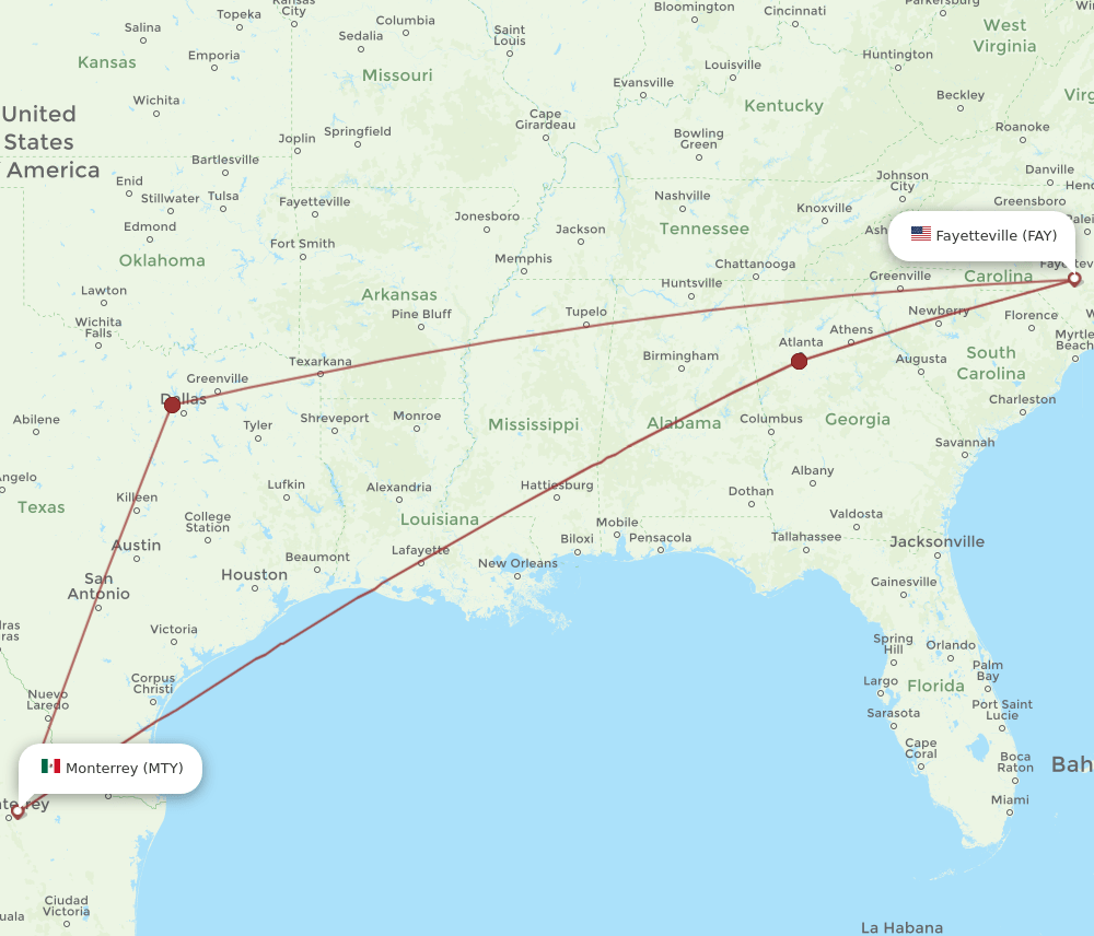 MTY-FAY flight routes