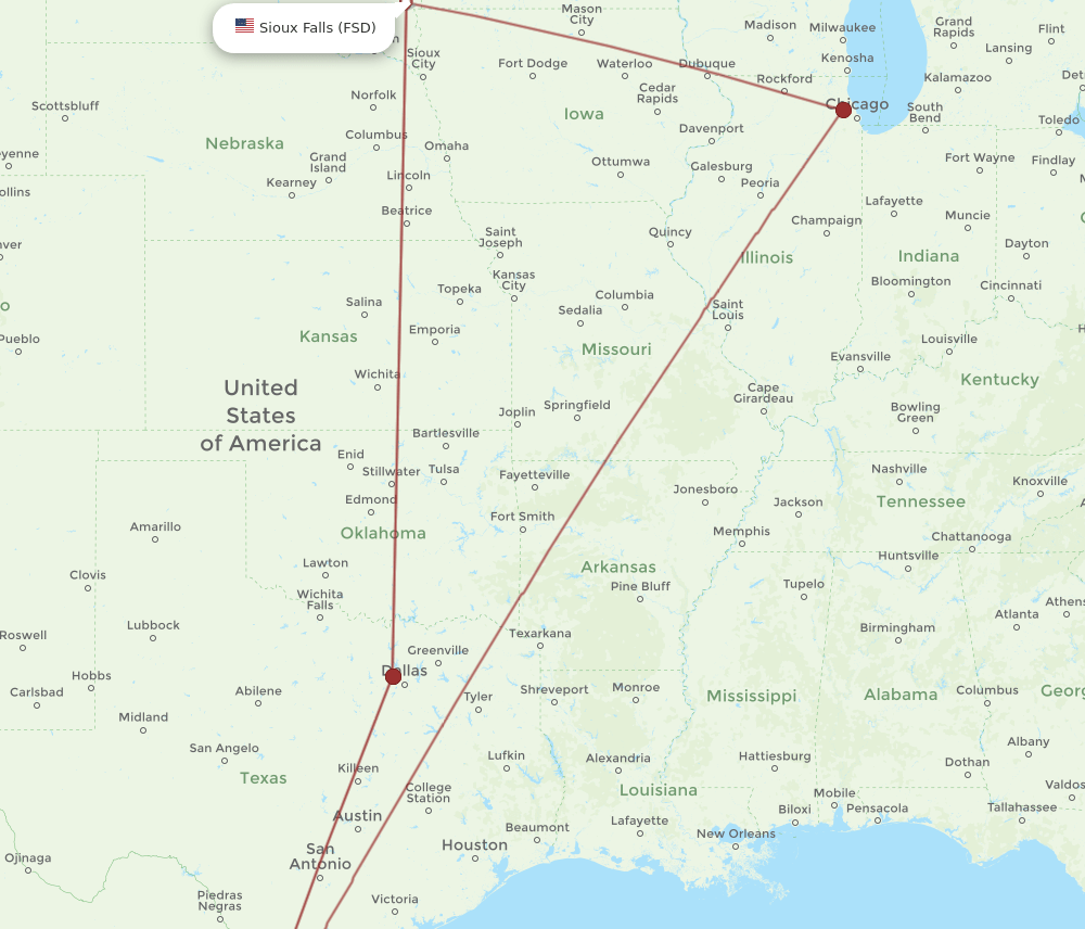 MTY-FSD flight routes