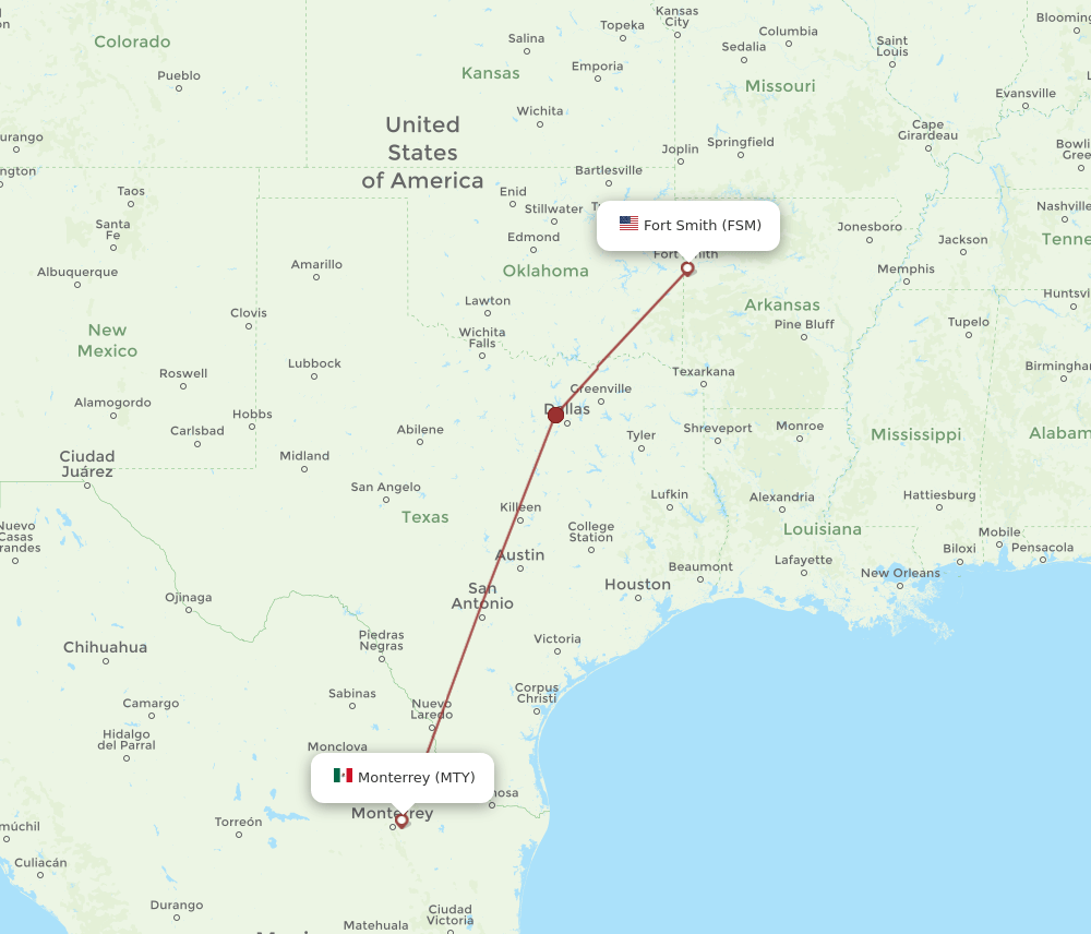 MTY to FSM flights and routes map