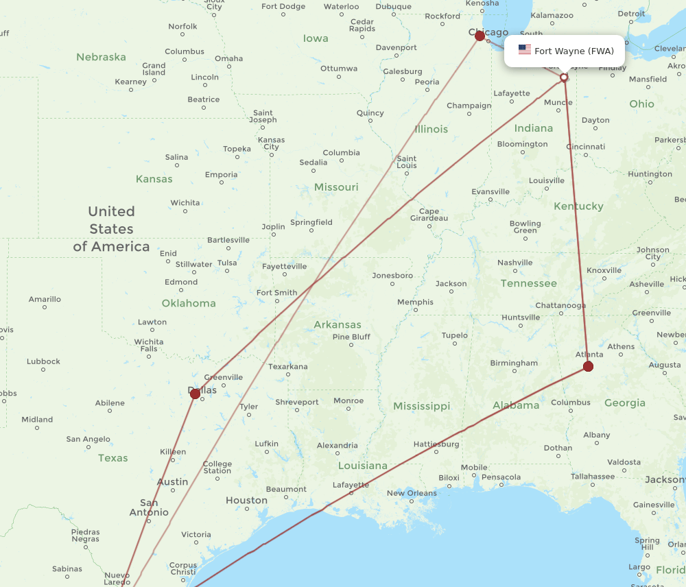 MTY-FWA flight routes