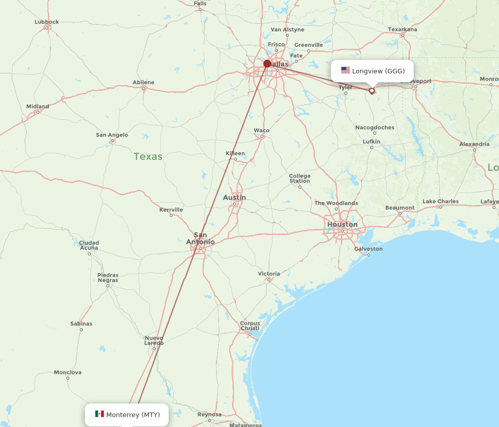 MTY-GGG flight routes