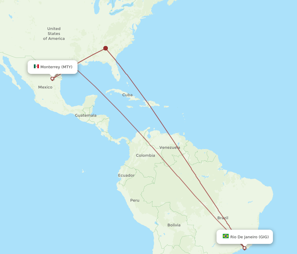 MTY to GIG flights and routes map