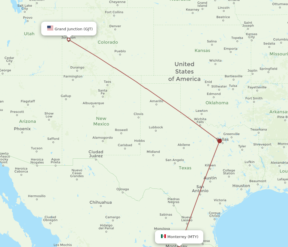 MTY-GJT flight routes
