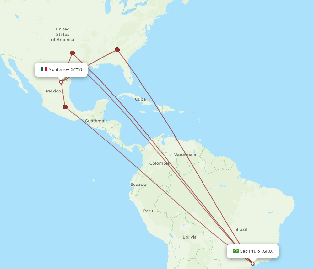 MTY-GRU flight routes
