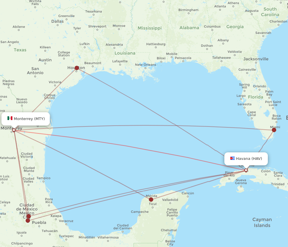 MTY-HAV flight routes