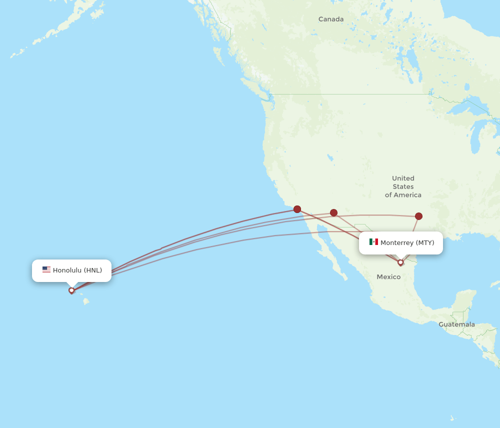 MTY-HNL flight routes