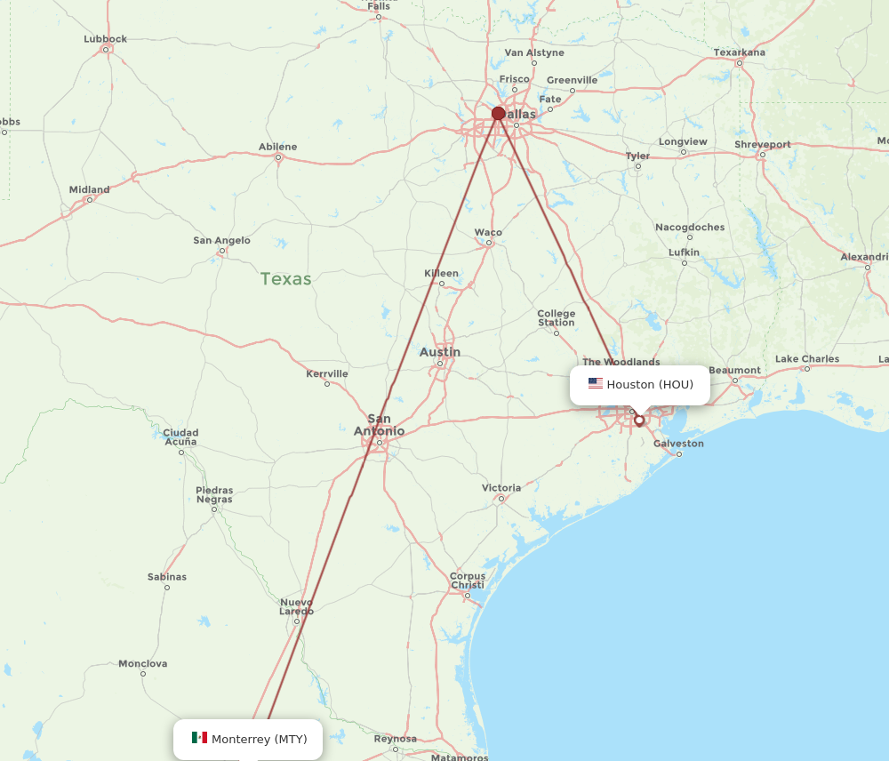 MTY to HOU flights and routes map