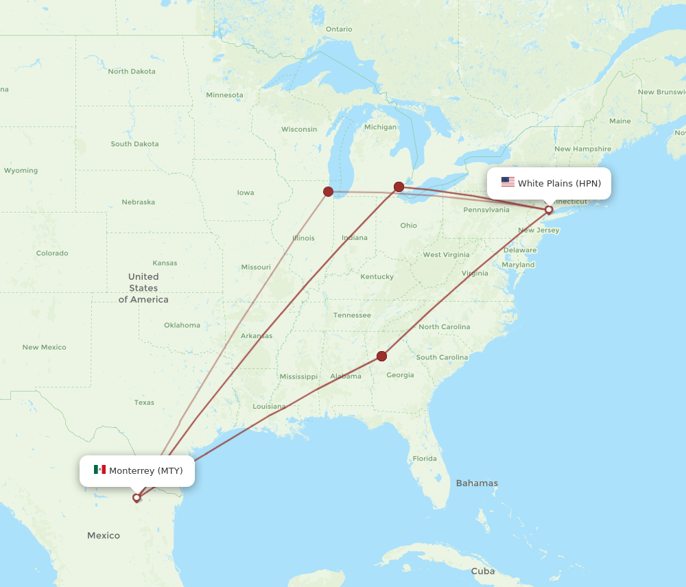 MTY-HPN flight routes