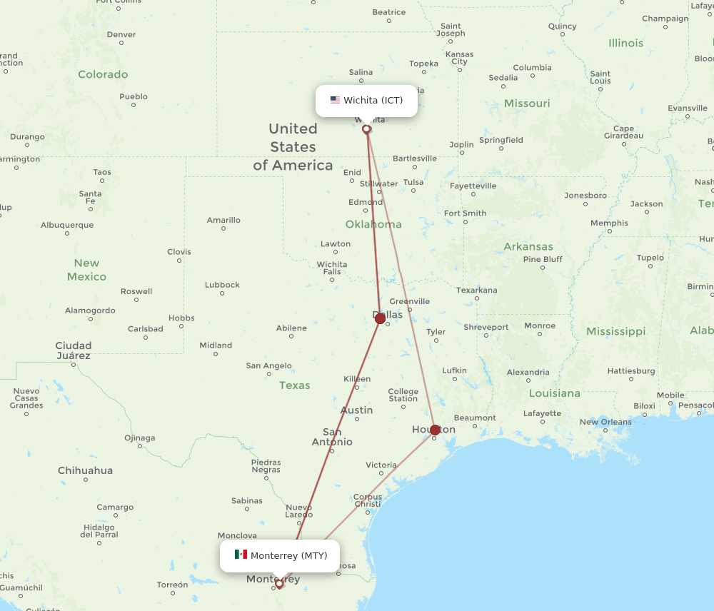 MTY-ICT flight routes